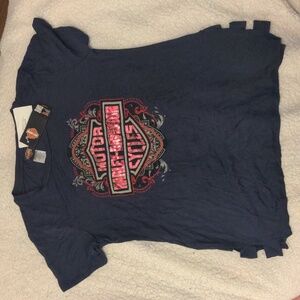 Harley Davidson Dark Blue Short Sleeve Scoop Neck Tee. Size S. NWT